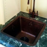 15" Square Fleur De Lis Oil Rubbed Bronze Hammered Copper Bar & Prep Sink - 3.5" Drain