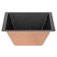 15" Square Glazed Black Hammered Copper Bar & Prep Sink - 2" Drain
