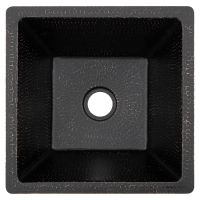 15" Square Glazed Black Hammered Copper Bar & Prep Sink - 2" Drain