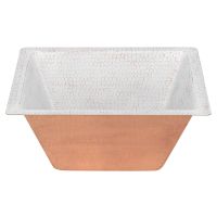15" Square Glazed White Hammered Copper Bar & Prep Sink - 2" Drain