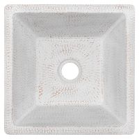 15" Square Glazed White Hammered Copper Bar & Prep Sink - 2" Drain