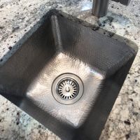 15" Square Nickel Hammered Copper Bar & Prep Sink - 3.5" Drain