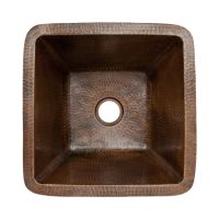 15" Square Oil Rubbed Bronze Hammered Copper Bar & Prep Sink - 2" Drain