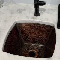 15" Square Oil Rubbed Bronze Hammered Copper Bar & Prep Sink - 2" Drain