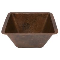 15" Square Oil Rubbed Bronze Hammered Copper Bar & Prep Sink - 2" Drain