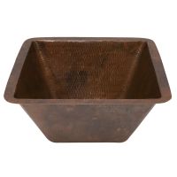15" Square Oil Rubbed Bronze Hammered Copper Bar & Prep Sink - 3.5" Drain