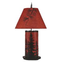 Rustic Burnt Sienna Pine Forest Night Light Table Lamp