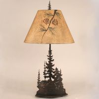 Metal Cut Out Cabin & Trees Table Lamp