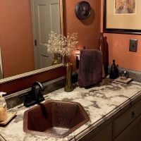 15.5" Hexagon Oil Rubbed Bronze Hammered Copper Bathroom Sink