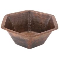 15.5" Hexagon Oil Rubbed Bronze Hammered Copper Bathroom Sink
