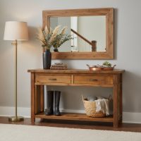 Sofa Table: Some lifestyle images are created with AI for visualization purposes. Crafted from natural solid wood, each piece is unique and will vary.