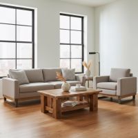 Barn Wood Coffee Table: Some lifestyle images are created with AI for visualization purposes. Crafted from natural solid wood, each piece is unique and will vary.