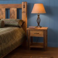 Rustic Barn Wood Nightstand: Some lifestyle images are created with AI for visualization purposes. Crafted from natural solid wood, each piece is unique and will vary.