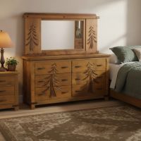 Dresser Mirror: Some lifestyle images are created with AI for visualization purposes. Crafted from natural solid wood, each piece is unique and will vary.
