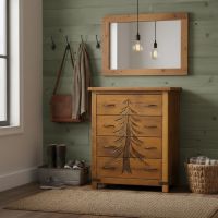 Barn Wood Chest: Some lifestyle images are created with AI for visualization purposes. Crafted from natural solid wood, each piece is unique and will vary.