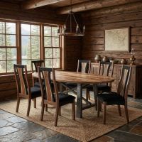 Contemporary Dining Table: Some lifestyle images are created with AI for visualization purposes. Crafted from natural solid wood, each piece is unique and will vary.