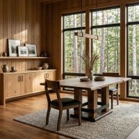 Walnut Dining Table: Some lifestyle images are created with AI for visualization purposes. Crafted from natural solid wood, each piece is unique and will vary.