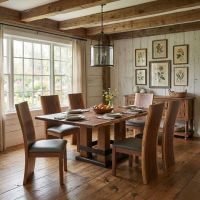 Walnut Dining Table: Some lifestyle images are created with AI for visualization purposes. Crafted from natural solid wood, each piece is unique and will vary.
