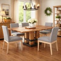 Walnut Dining Table: Some lifestyle images are created with AI for visualization purposes. Crafted from natural solid wood, each piece is unique and will vary.