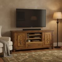 Rustic Entertainment Center: Some lifestyle images are created with AI for visualization purposes. Crafted from natural solid wood, each piece is unique and will vary.