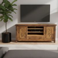 Entertainment Center: Some lifestyle images are created with AI for visualization purposes. Crafted from natural solid wood, each piece is unique and will vary.