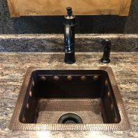 16" Gourmet Rectangular Barrel Strap Oil Rubbed Bronze Hammered Copper Bar & Prep Sink - 3.5" Drain
