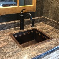 16" Gourmet Rectangular Barrel Strap Oil Rubbed Bronze Hammered Copper Bar & Prep Sink - 3.5" Drain