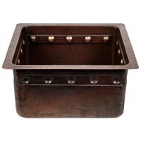 16" Gourmet Rectangular Barrel Strap Oil Rubbed Bronze Hammered Copper Bar & Prep Sink - 3.5" Drain