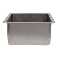 16" Gourmet Rectangular Nickel Hammered Copper Bar & Prep Sink - 3.5" Drain