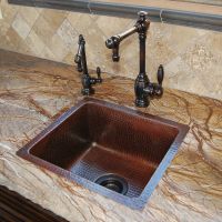 16" Gourmet Rectangular Oil Rubbed Bronze Hammered Copper Bar & Prep Sink - 3.5" Drain