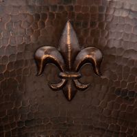 16" Round Fleur De Lis Oil Rubbed Bronze Hammered Copper Bar & Prep Sink - 2" Drain