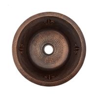 16" Round Fleur De Lis Oil Rubbed Bronze Hammered Copper Bar & Prep Sink - 2" Drain