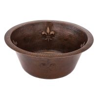 16" Round Fleur De Lis Oil Rubbed Bronze Hammered Copper Bar & Prep Sink - 2" Drain