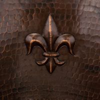 16" Round Fleur De Lis Oil Rubbed Bronze Hammered Copper Bar & Prep Sink - 3.5" Drain