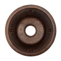 16" Round Fleur De Lis Oil Rubbed Bronze Hammered Copper Bar & Prep Sink - 3.5" Drain