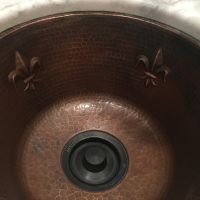 16" Round Fleur De Lis Oil Rubbed Bronze Hammered Copper Bar & Prep Sink - 3.5" Drain
