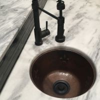 16" Round Fleur De Lis Oil Rubbed Bronze Hammered Copper Bar & Prep Sink - 3.5" Drain