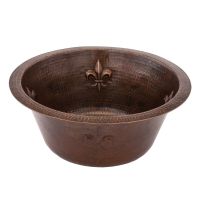 16" Round Fleur De Lis Oil Rubbed Bronze Hammered Copper Bar & Prep Sink - 3.5" Drain