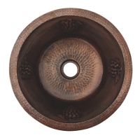 16" Round Grapevine Oil Rubbed Bronze Hammered Copper Bar & Prep Sink - 2" Drain