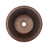 16" Round Oil Rubbed Bronze Hammered Copper Bar & Prep Sink - 2" Drain