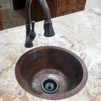 16" Round Oil Rubbed Bronze Hammered Copper Bar & Prep Sink - 3.5" Drain