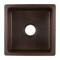 16" Square Oil Rubbed Bronze Hammered Copper Bar & Prep Sink - 3.5" Drain