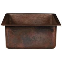 16" Square Oil Rubbed Bronze Hammered Copper Bar & Prep Sink - 3.5" Drain