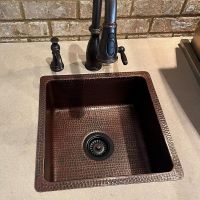 16" Square Oil Rubbed Bronze Hammered Copper Bar & Prep Sink - 3.5" Drain