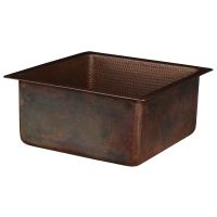 16" Square Oil Rubbed Bronze Hammered Copper Bar & Prep Sink - 3.5" Drain