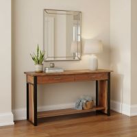 Contemporary Sofa Table: Some lifestyle images are created with AI for visualization purposes. Crafted from natural solid wood, each piece is unique and will vary.