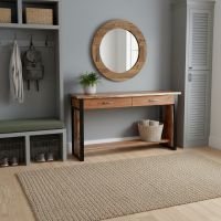 Modern Sofa Table: Some lifestyle images are created with AI for visualization purposes. Crafted from natural solid wood, each piece is unique and will vary.