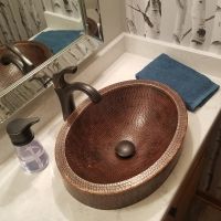 17" Compact Oval Oil Rubbed Bronze Hammered Copper Skirted Vessel Sink