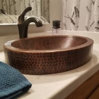 17" Compact Oval Oil Rubbed Bronze Hammered Copper Skirted Vessel Sink