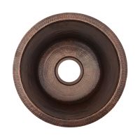 17" Large Round Oil Rubbed Bronze Hammered Copper Bar & Prep Sink - 3.5" Drain